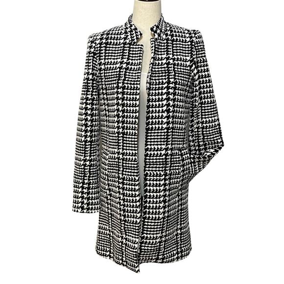 Carolina Belle Long Coat Plaid Houndstooth Classic Women's sz S White Black - Picture 1 of 12